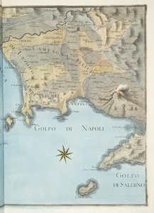 Mapa Neapolského zálivu a okolí z "Campi Phlegraei": Hamilton (1730-1803), vydáno v roce 1776 (ručně kolorovaná rytina).